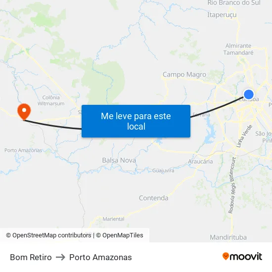 Bom Retiro to Porto Amazonas map