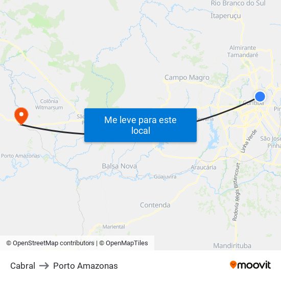 Cabral to Porto Amazonas map