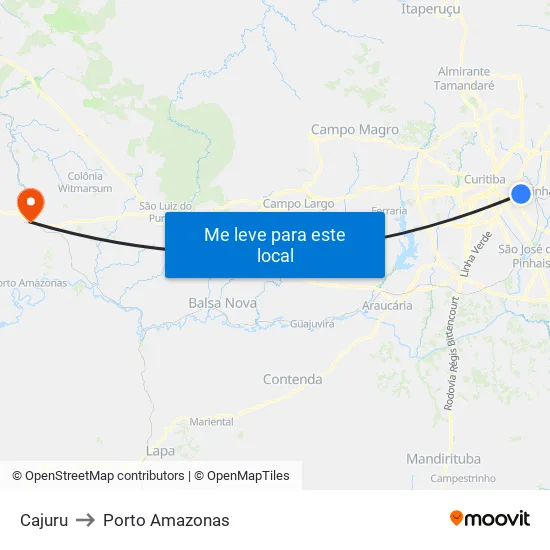 Cajuru to Porto Amazonas map
