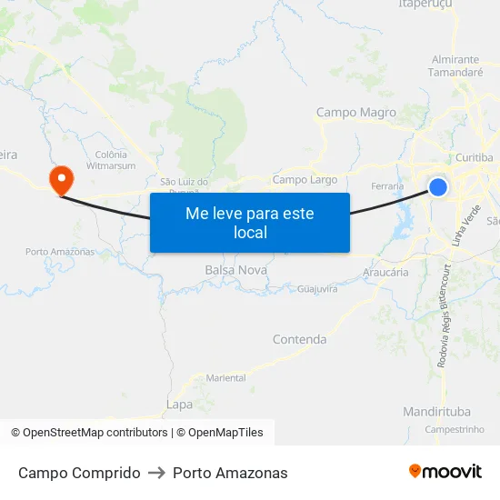 Campo Comprido to Porto Amazonas map