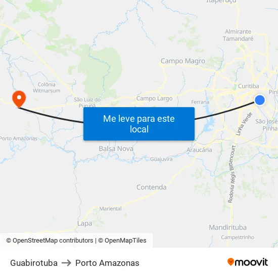 Guabirotuba to Porto Amazonas map