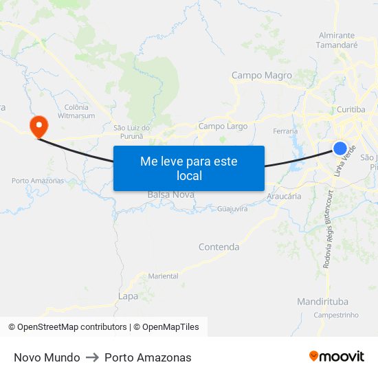 Novo Mundo to Porto Amazonas map