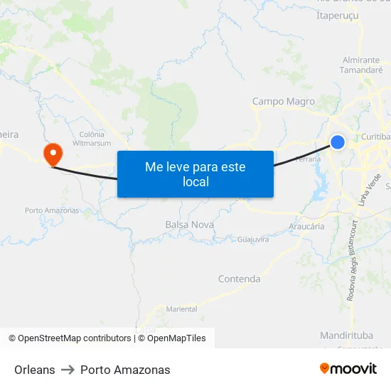 Orleans to Porto Amazonas map