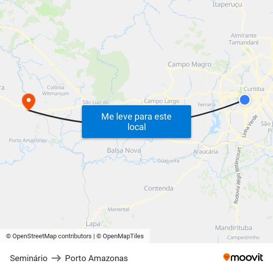 Seminário to Porto Amazonas map