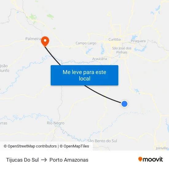 Tijucas Do Sul to Porto Amazonas map