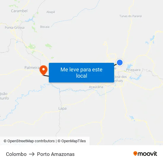 Colombo to Porto Amazonas map