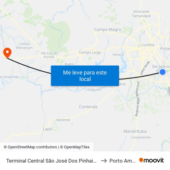 Terminal Central São José Dos Pinhais to Porto Amazonas map