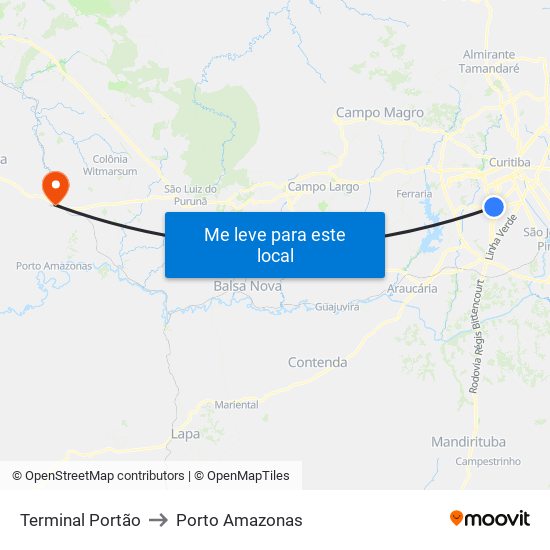 Terminal Portão to Porto Amazonas map