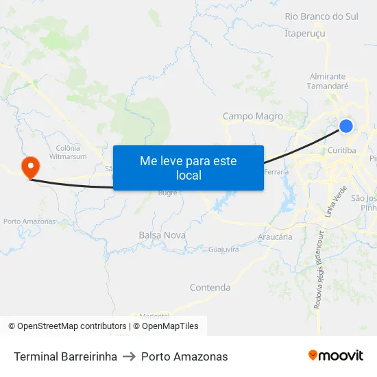 Terminal Barreirinha to Porto Amazonas map