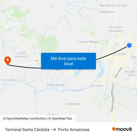Terminal Santa Cândida to Porto Amazonas map