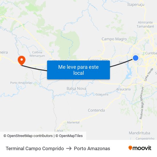 Terminal Campo Comprido to Porto Amazonas map