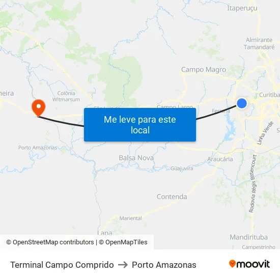 Terminal Campo Comprido to Porto Amazonas map