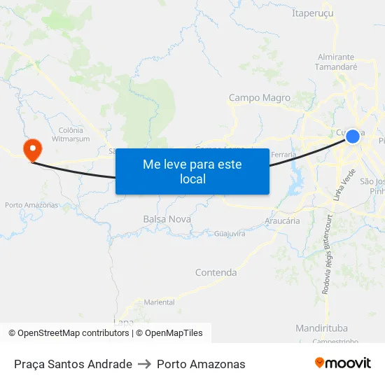 Praça Santos Andrade to Porto Amazonas map