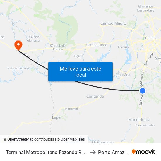 Terminal Metropolitano Fazenda Rio Grande to Porto Amazonas map