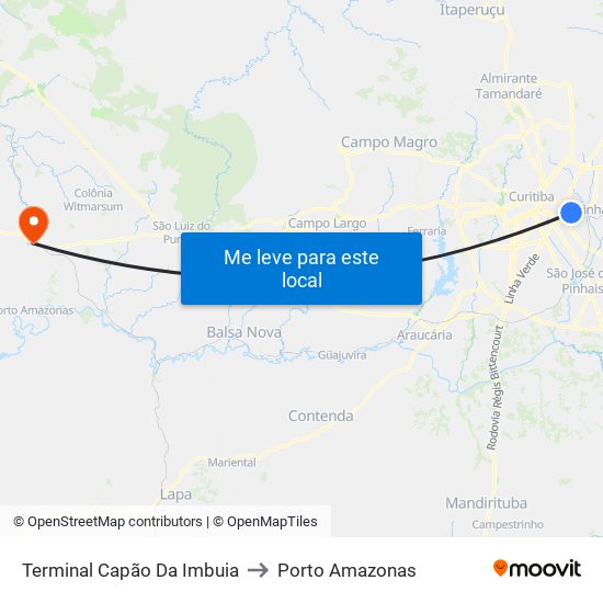 Terminal Capão Da Imbuia to Porto Amazonas map
