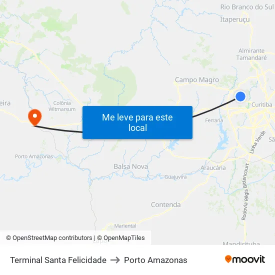 Terminal Santa Felicidade to Porto Amazonas map