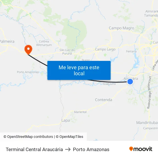 Terminal Central Araucária to Porto Amazonas map