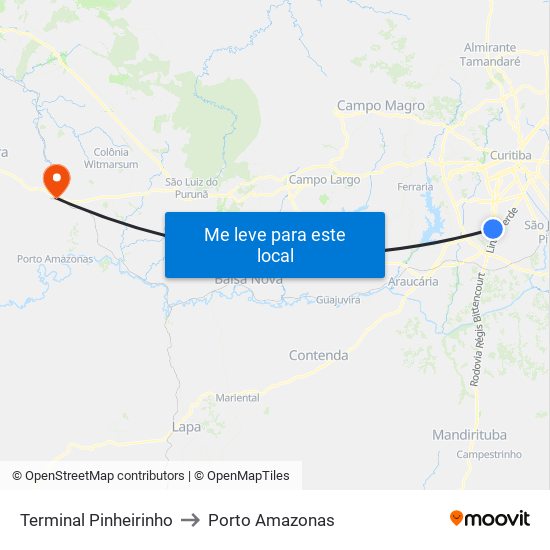 Terminal Pinheirinho to Porto Amazonas map