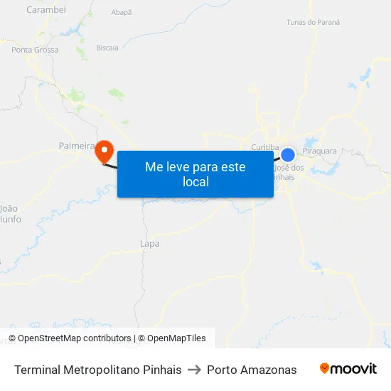 Terminal Metropolitano Pinhais to Porto Amazonas map