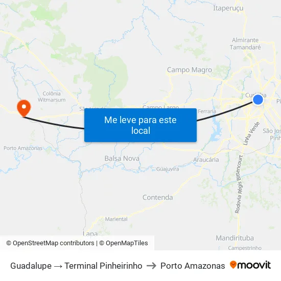Estação Guadalupe (508) to Porto Amazonas map
