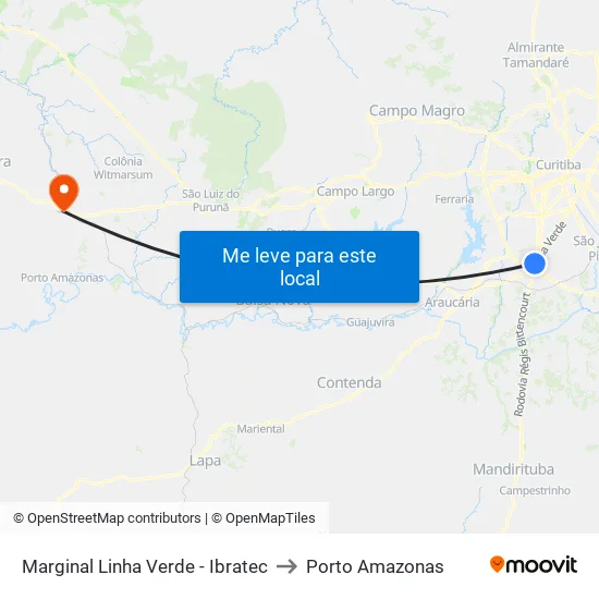 Marginal Linha Verde - Ibratec to Porto Amazonas map