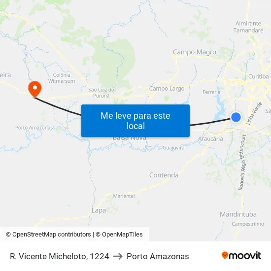 R. Vicente Micheloto, 1224 to Porto Amazonas map