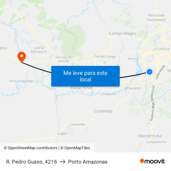 R. Pedro Gusso, 4216 to Porto Amazonas map