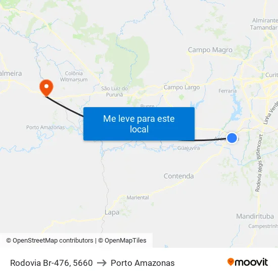 Rodovia do Xisto (BR 476), 5660 to Porto Amazonas map
