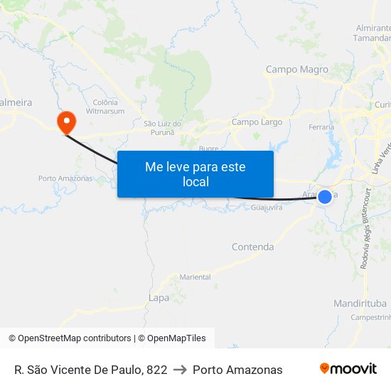 R. São Vicente De Paulo, 822 to Porto Amazonas map