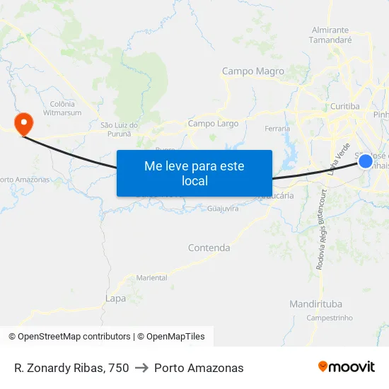 R. Zonardy Ribas, 750 to Porto Amazonas map