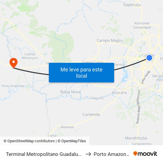 Terminal Metropolitano Guadalupe to Porto Amazonas map