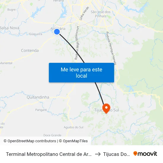 Terminal Metropolitano Central de Araucária to Tijucas Do Sul map