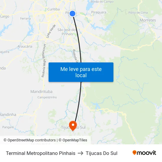 Terminal Metropolitano Pinhais to Tijucas Do Sul map