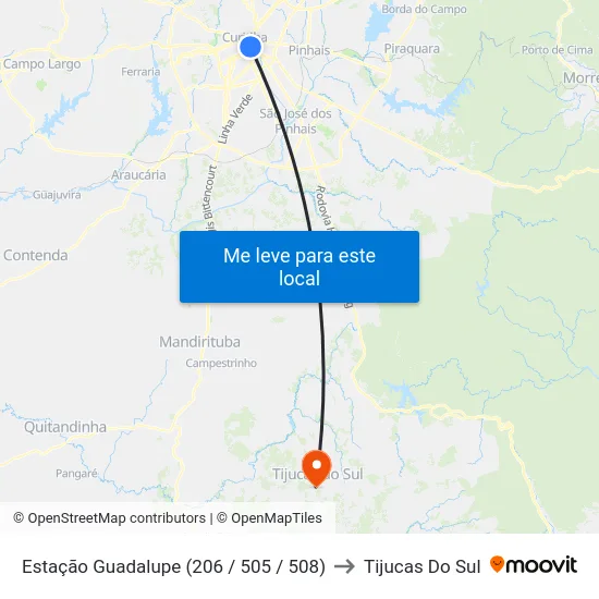 Estação Guadalupe (206 / 505 / 508) to Tijucas Do Sul map