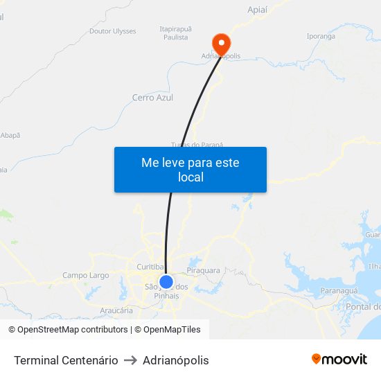 Terminal Centenário to Adrianópolis map