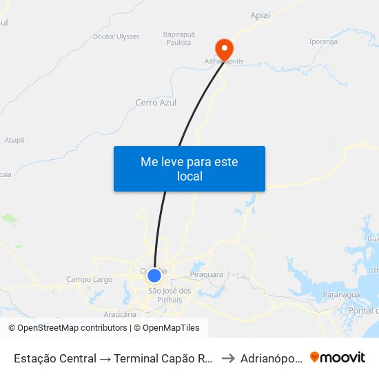 Estação Central → Terminal Capão Raso to Adrianópolis map