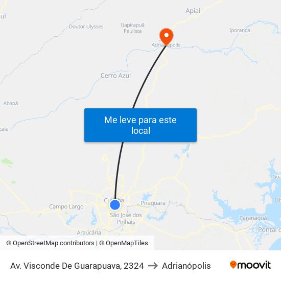 Av. Visconde De Guarapuava, 2324 to Adrianópolis map