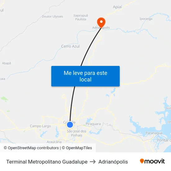 Terminal Metropolitano Guadalupe to Adrianópolis map