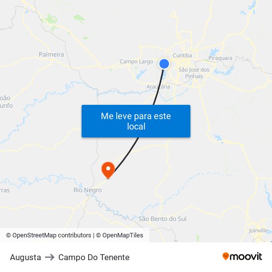 Augusta to Campo Do Tenente map