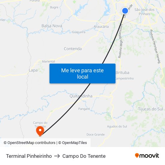 Terminal Pinheirinho to Campo Do Tenente map