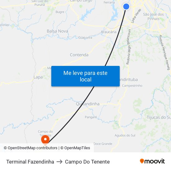 Terminal Fazendinha to Campo Do Tenente map