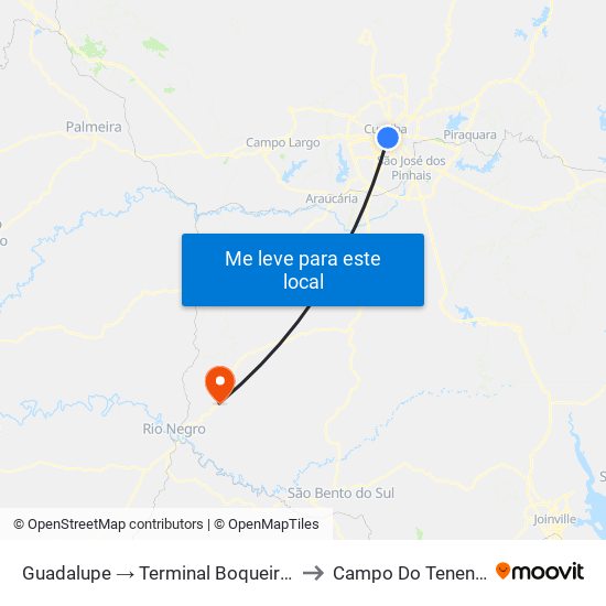 Guadalupe → Terminal Boqueirão to Campo Do Tenente map