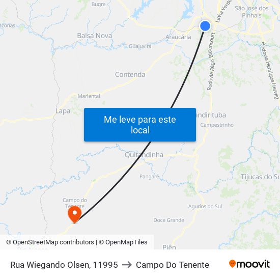 Rua Wiegando Olsen, 11995 to Campo Do Tenente map