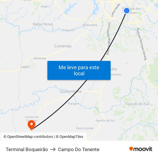 Terminal Boqueirão to Campo Do Tenente map