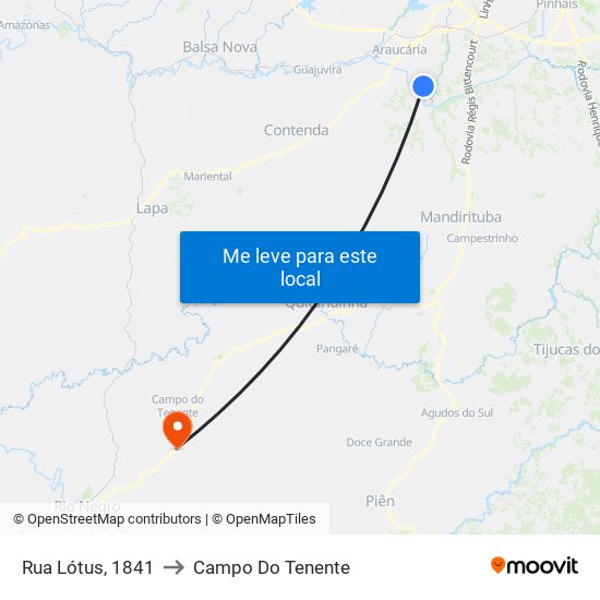 Rua Lótus, 1841 to Campo Do Tenente map