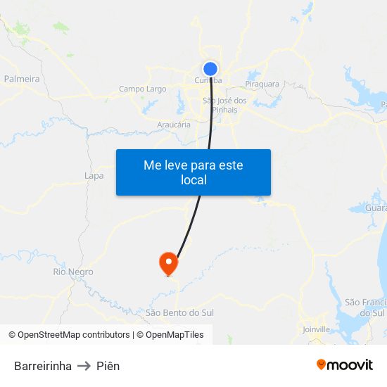 Barreirinha to Piên map