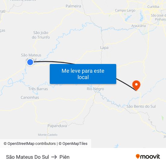 São Mateus Do Sul to Piên map