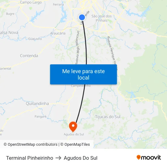 Terminal Pinheirinho to Agudos Do Sul map