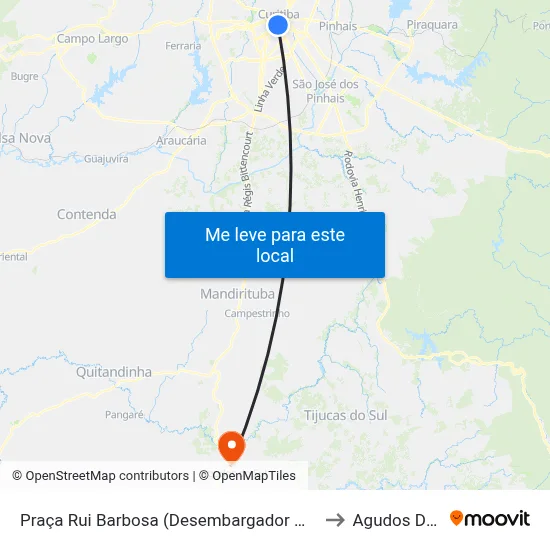 Praça Rui Barbosa (Desembargador Westphalen) to Agudos Do Sul map