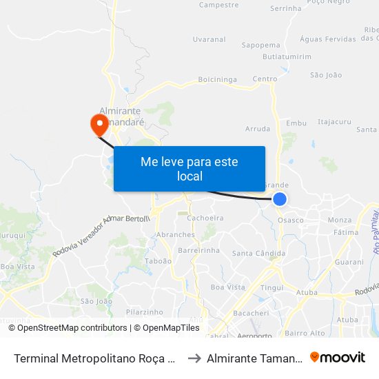 Terminal Metropolitano Roça Grande to Almirante Tamandaré map